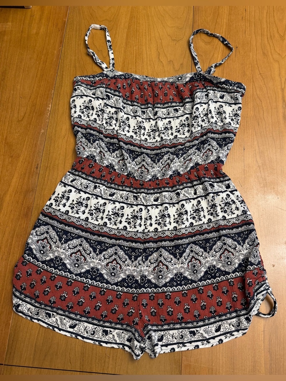 Papaya Boho Style Romper | Mixed Tile Bohemian Travel Festival Paisley | L